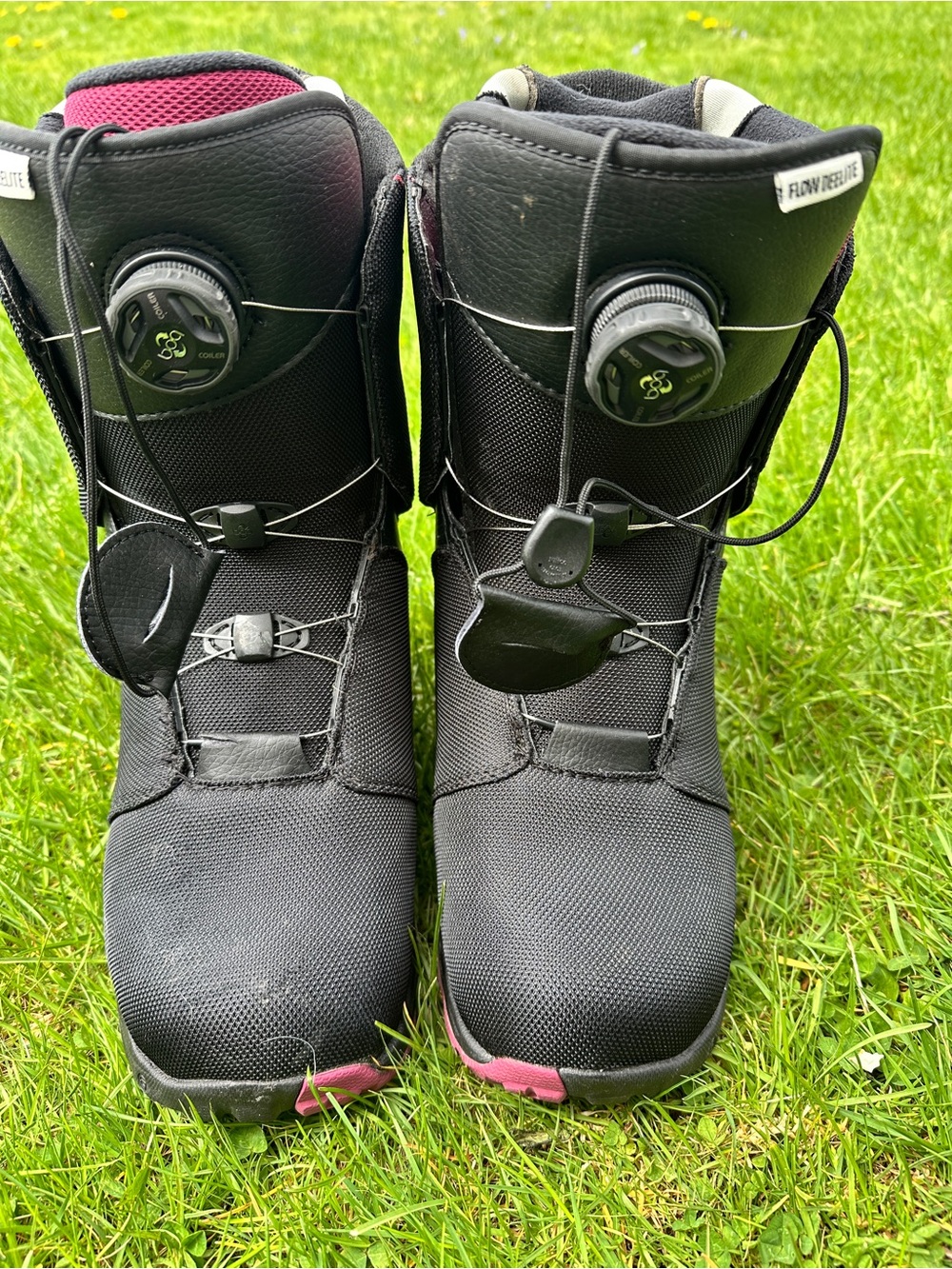 Black Snowboard Boots with Pink Accents